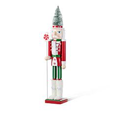 26" Wooden Christmas Nutcracker with Green Brush Tree