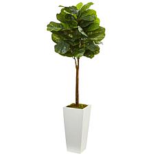 4 Ft. Fiddle Leaf Artificial Tree in White Tower Planter