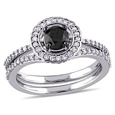 .99ctw Black.White Diamond Heart 14K White Gold 2pc Set