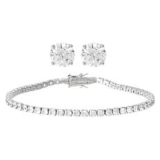 Absolute™ Sterling Silver Round Stone Bracelet and Stud Earrings Set
