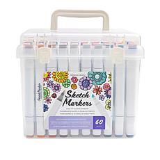 American Crafts Set of 60 Alcohol-Ink Dual-Tip Markers w/Storage Case