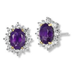 Amethyst and Created White Sapphire Oval Halo Stud Earrings