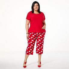 Antthony 2-piece Cap-Sleeve Top & Printed Pull-On Pant Set