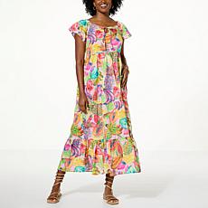 Antthony Printed Cotton Gauze Tiered Maxi Dress