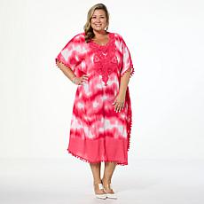 Antthony Printed Tie-Dye Crochet Caftan Dress with Tassels