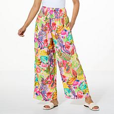 Antthony Printed Woven Pull-On Wide-Leg Crop Pant