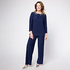 Antthony Twist Neckline Beaded Neck Top and Pant Set