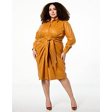 "As Is" Allison Brown NY Gathered Faux Leather Shirt Dress