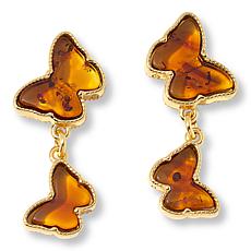 "As Is" Amber Extraordinaire Gold-Plated Sterling Butterfly Earrings