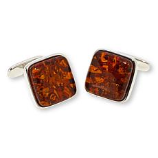 "As Is" Amber Extraordinaire Sterling Silver Cognac Amber Cuff Links
