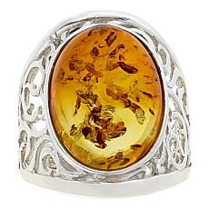 "As Is" Amber Extraordinaire Sterling Silver Oval Saddle Ring