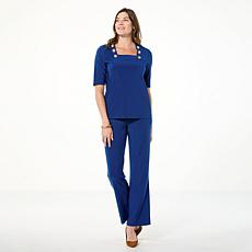 "As Is" Antthony 2-piece Button Shoulder Top & Pull-On Pant Set