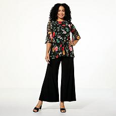 "As Is" Antthony 2-piece Mesh Flounce Sleeve Top and Pull-On Pant Set