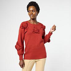 "As Is" Antthony 3-Dimensional Rosette Long-Sleeve Sweater