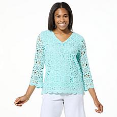 "As Is" Antthony Crochet Knit Top with Scalloped Trim