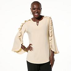 "As Is" Antthony Notched Neck Top with Ruffle Sleeves