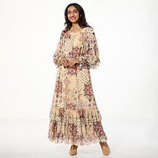 "As Is" Antthony Printed Mesh Knit Tiered Ruffle Maxi Dress