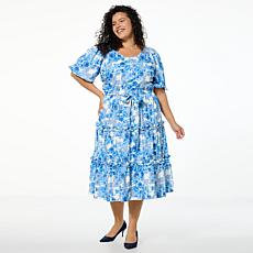 "As Is" Badgley Mischka Macie Short-Sleeve Tiered Dress