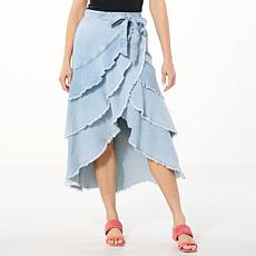"As Is" C Wonder by Christian Siriano Denim Flounce Wrap Skirt