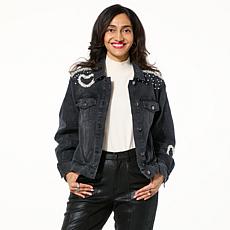 "As Is" C Wonder by Christian Siriano Faux Pearl Heart Denim Jacket