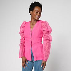 "As Is" C Wonder by Christian Siriano Organza Sleeve Ribbed Cardigan