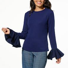 "As Is" C Wonder by Christian Siriano Ribbed Knit Bell Sleeve Top