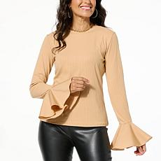 "As Is" C Wonder by Christian Siriano Ribbed Knit Bell Sleeve Top