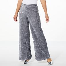 "As Is" C Wonder by Christian Siriano Sequined Velvet Wide Leg Flar...