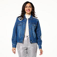 "As Is" C Wonder Faux Pearl Heart Denim Jacket