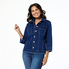 "As Is" Colleen Lopez 3/4-Sleeve Denim Jacket with Frayed Hem