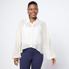 "As Is" Colleen Lopez Button Front Dolman Sleeve Woven Top