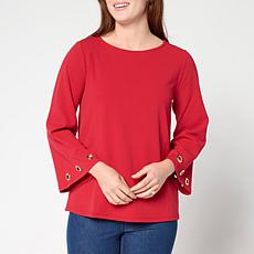"As Is" Colleen Lopez Crepe Knit Top with Grommets