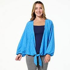 "As Is" Colleen Lopez Crochet Eyelet Knit Tie-Front Topper