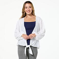 "As Is" Colleen Lopez Crochet Eyelet Knit Tie-Front Topper