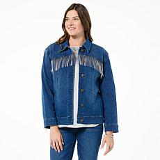 "As Is" Colleen Lopez Denim Jacket with Rhinestone Fringe