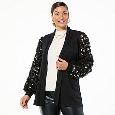 "As Is" Colleen Lopez Feathered Balloon Sleeve Cardigan