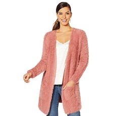 pink fuzzy cardigan