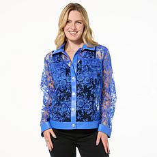 "As Is" Colleen Lopez Mesh Jacket with Faux Leather Trim