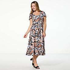 "As Is" Colleen Lopez Printed Jersey Knit Dress with Shirred Waist
