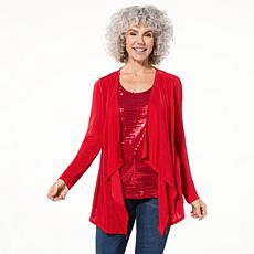 "As Is" Colleen Lopez Sequined Twofer Top with Front Cascade Panels