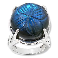 "As Is" Colleen Lopez Sterling Silver Floral-Carved Labradorite Ring