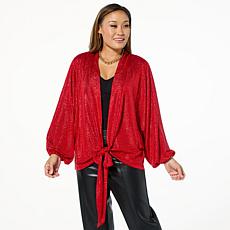 "As Is" Colleen Lopez Textured Knit Tie-Front Topper