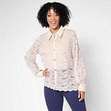 "As Is" Colleen Lopez Woven Lace Button-Front Shirt