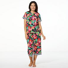 "As Is" Comfort Code 2-piece Peached Jersey Knit Twin-Print PJ Set