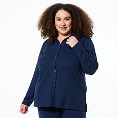 "As Is" Comfort Code Ribbed Knit Collared Cardigan Top