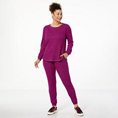 "As Is" Comfort Code Shimmer Waffle Knit 2-piece Jogger Pant Lounge...
