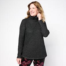 "As Is" Comfort Code Shimmer Waffle Knit Funnel Neck Pullover Top