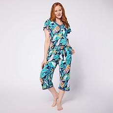 "As Is" Comfort Code Soft & Light V-Neck and Capri Pant PJ Set - Pe...