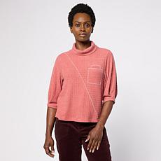 "As Is" Democracy Metallic Elbow Sleeve Mock-Neck Top