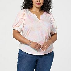 "As Is" Democracy Puff-Sleeve Printed Knit Top